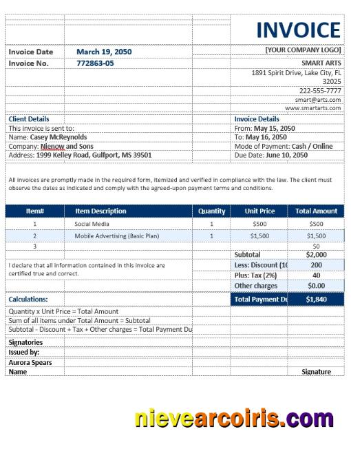 Blank Agency Invoice